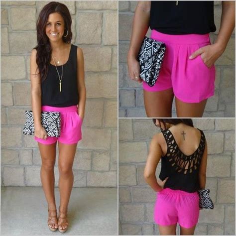 pink shirt with black shorts stepsis